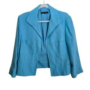 Lafayette 148 Turquoise 100% Linen Hook And Eye Closure Jacket Blazer Size L